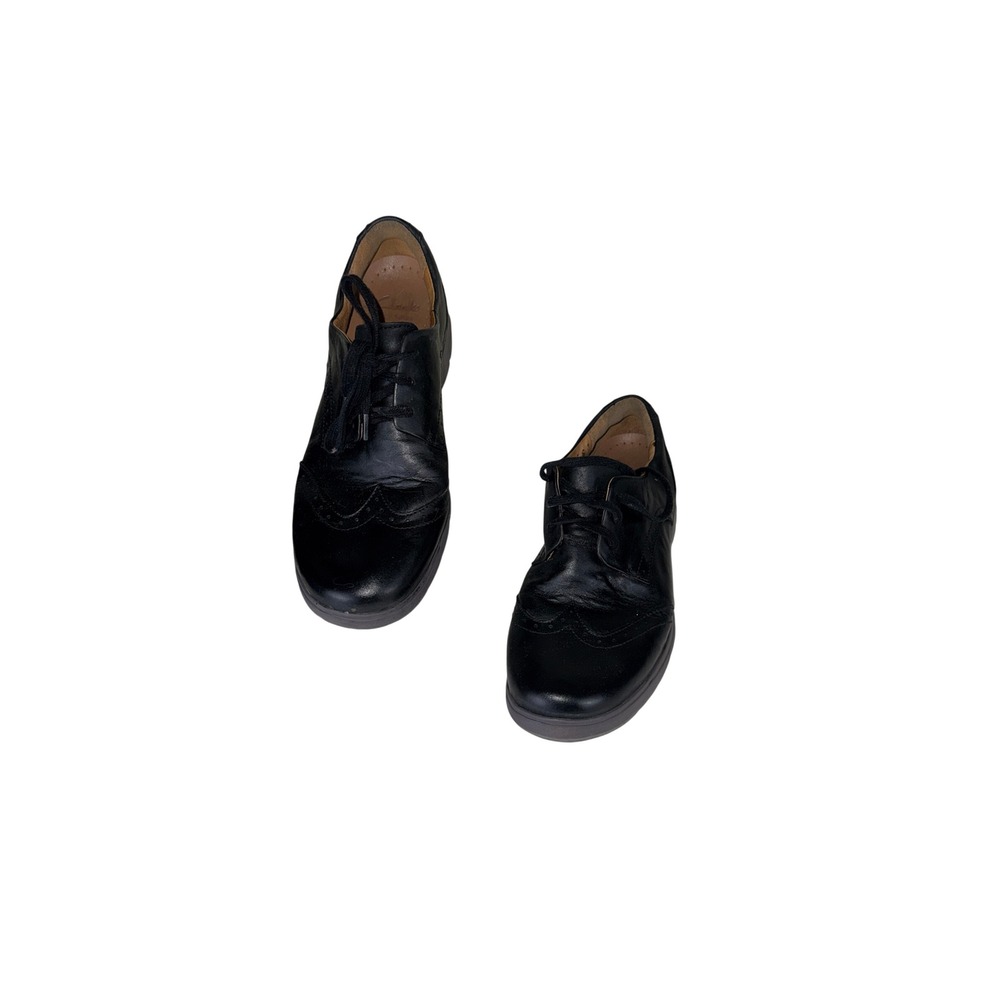 Clarks Black Leather Wingtip Flats